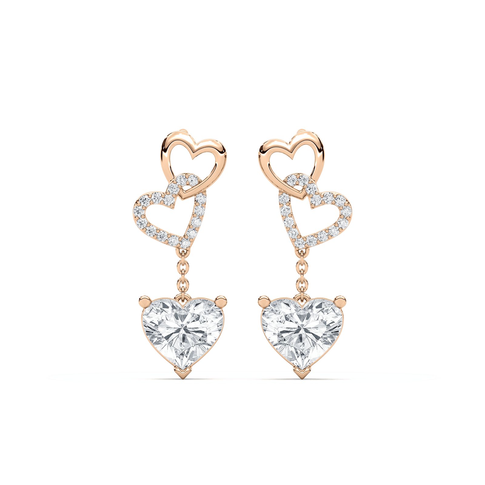 Chain Heart Dangle Earrings in 14K Rose Gold