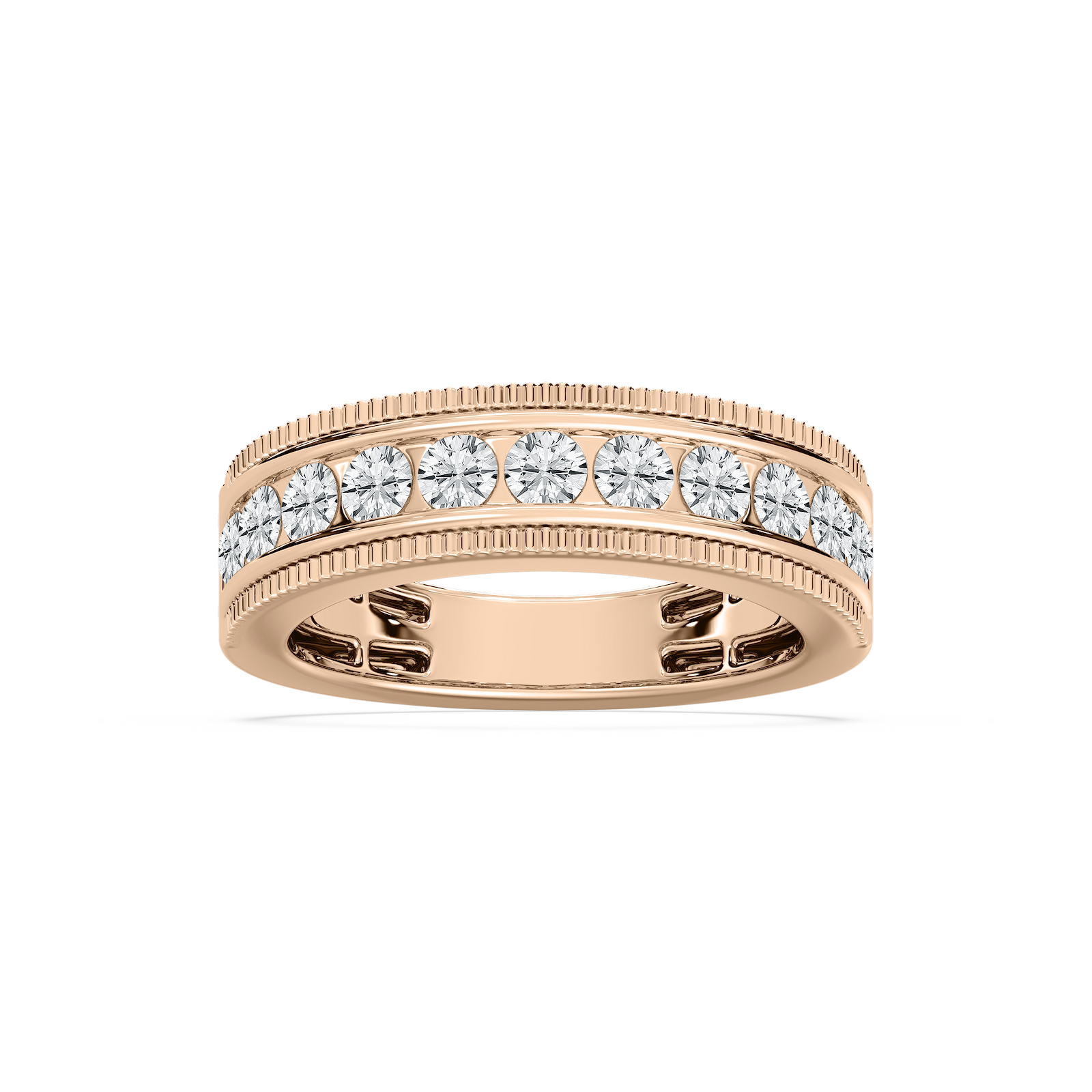 Channel Fluted Wide Band in Rose Gold