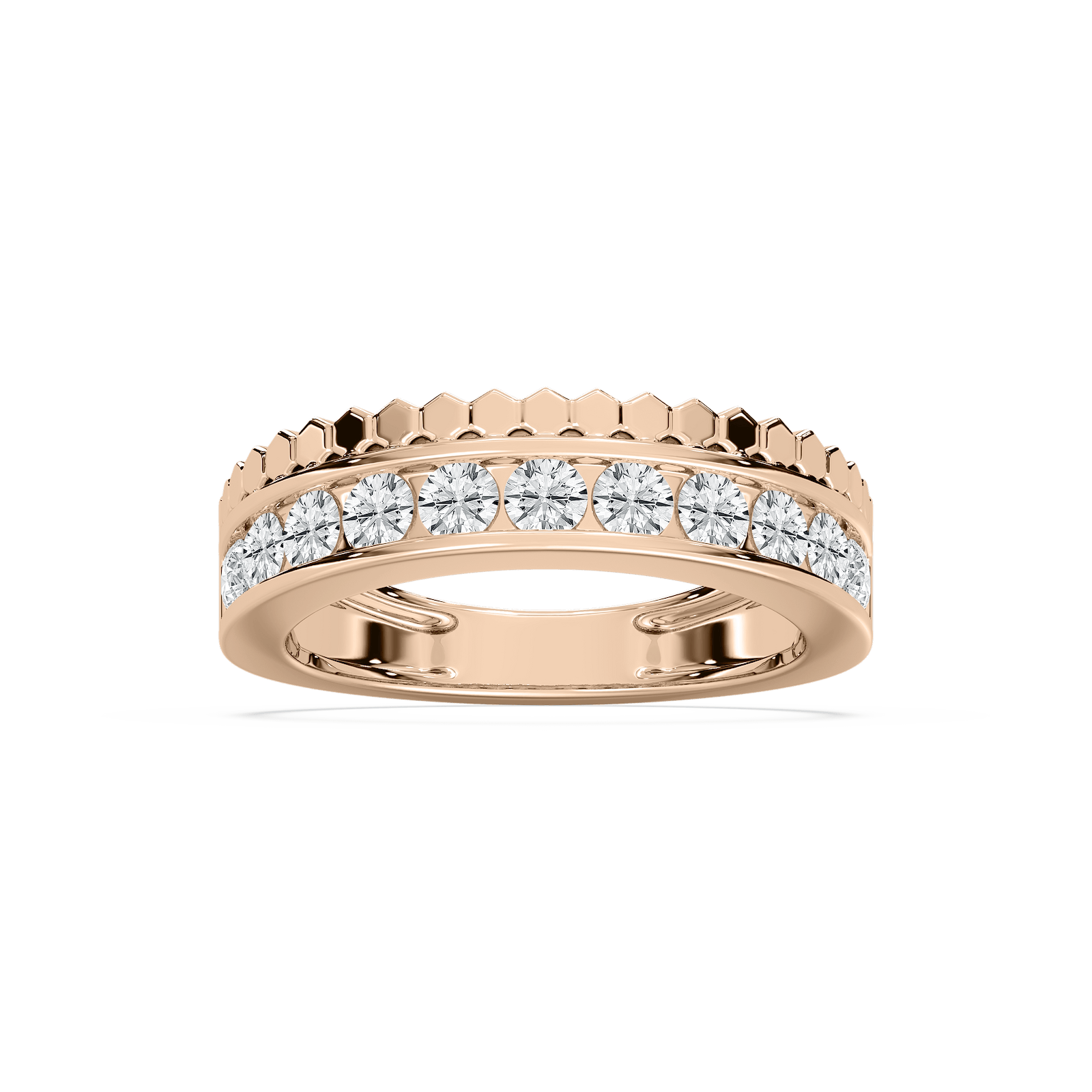 Channel Set Beaded Band in Rose Gold
