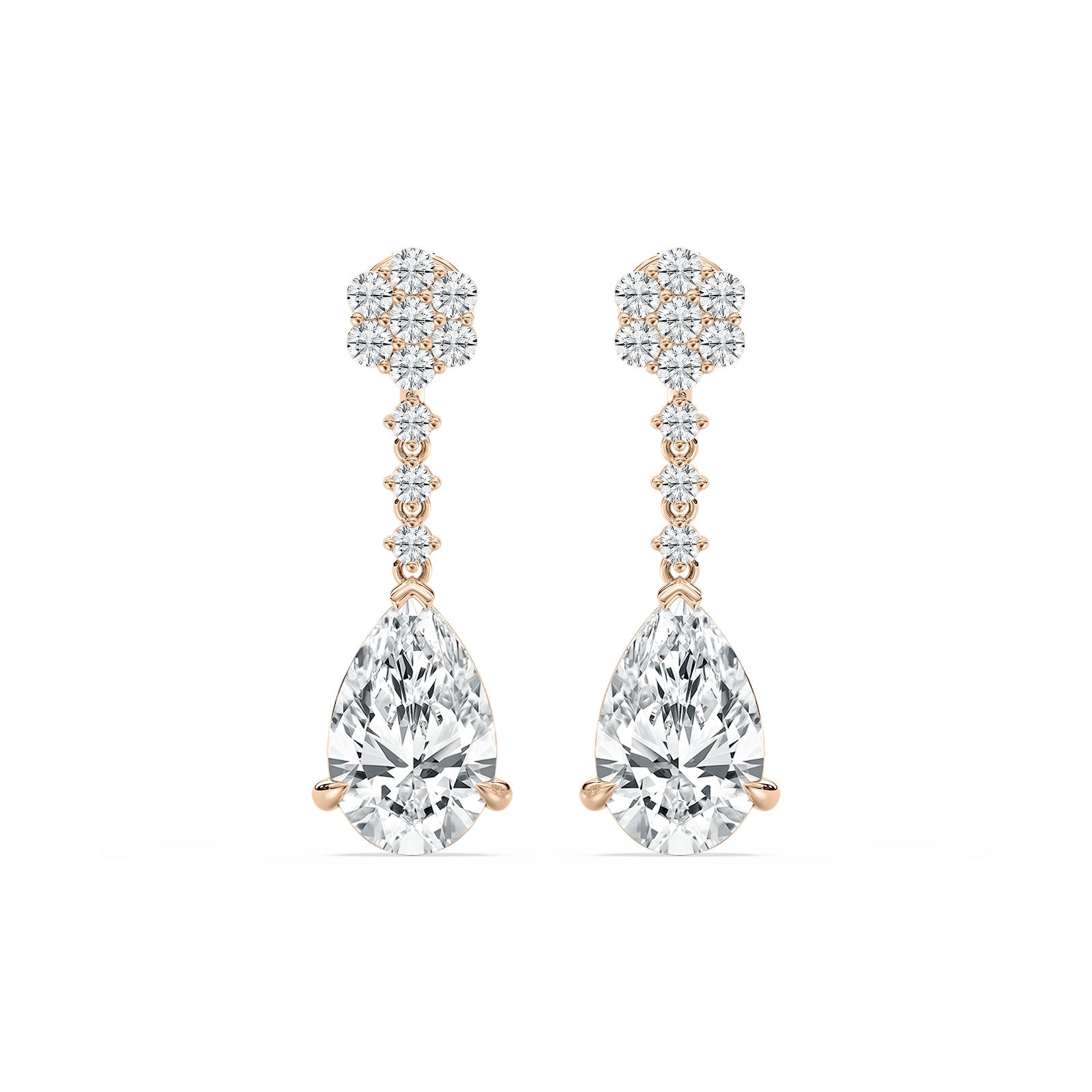 Cluster and Pear Drop Earrings in Rose Gold