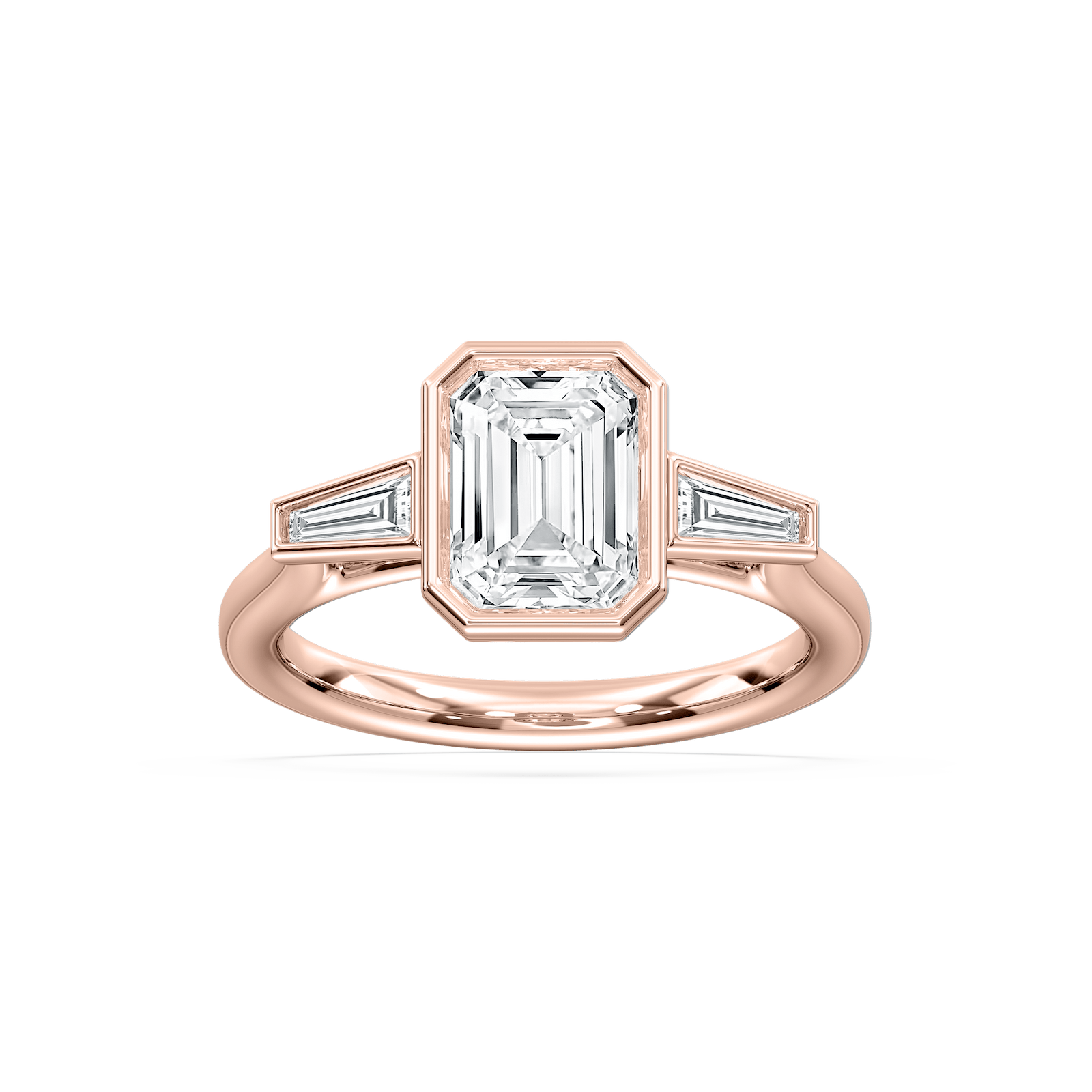 Couture Bezel Three Stone Ring in Rose Gold