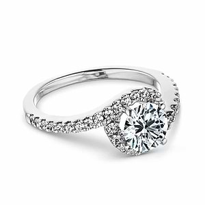 Elegant and beautiful diamond halo accented engagement ring with 1ct round cut lab grown diamond in 14k white gold