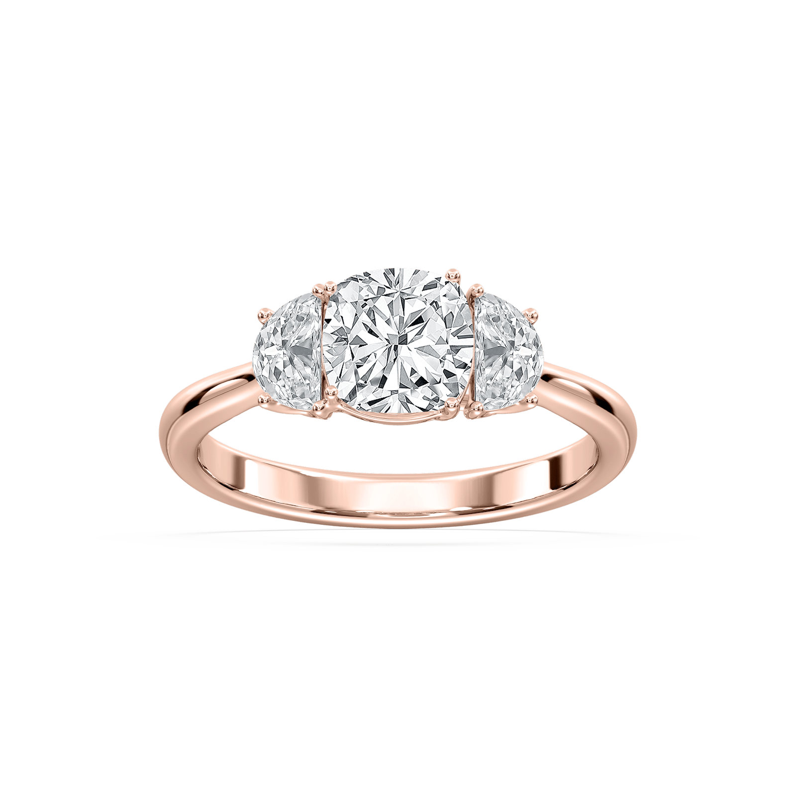 Cushion Trellis Three Stone Ring in Rose Gold