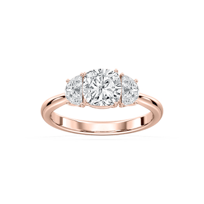 Cushion Trellis Three Stone Ring in Rose Gold