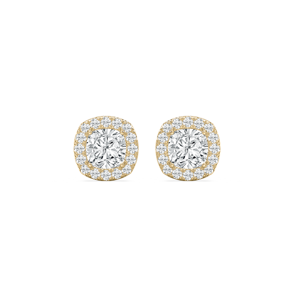 Custom Halo Cushion Diamond Earrings in Yellow Gold