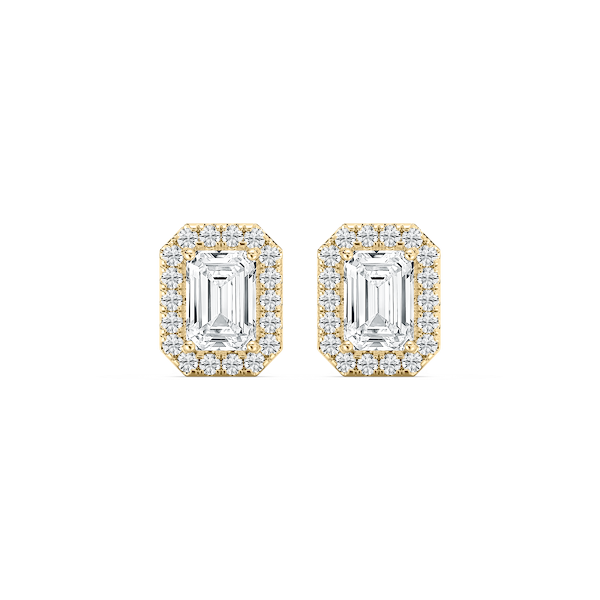 Custom Halo Emerald Diamond Earrings in Yellow Gold