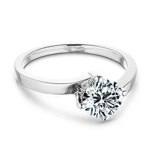 Modern simple minimalistic solitaire engagement ring with 1ct round cut lab grown diamond in 14k white gold