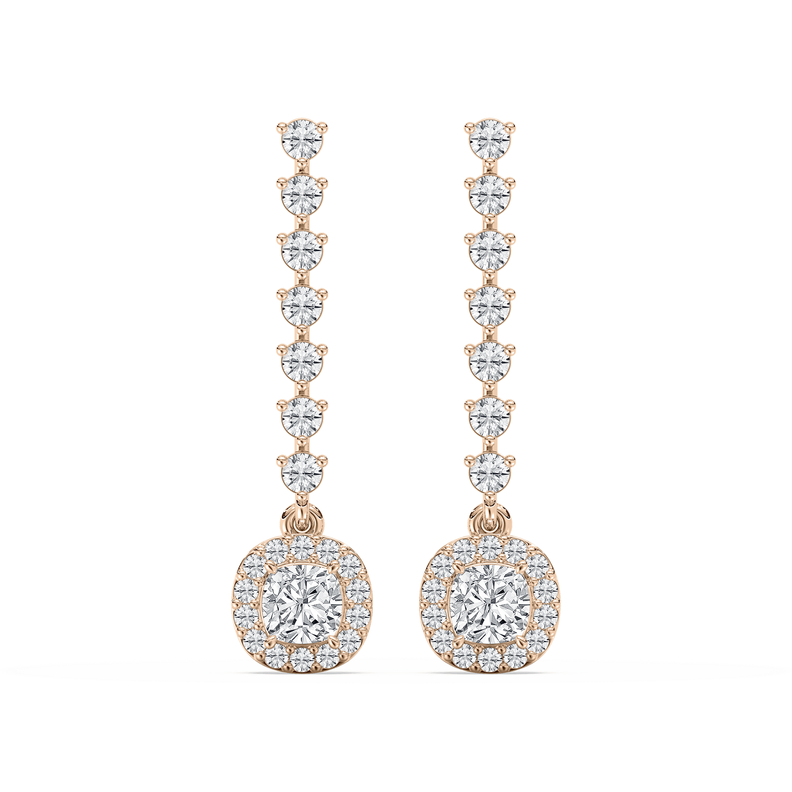Diamond Halo Drop Earrings in Rose Gold