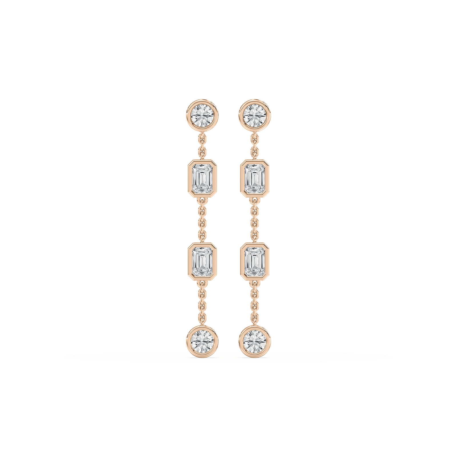 Diamond Station Drop Earrings in Rose Gold