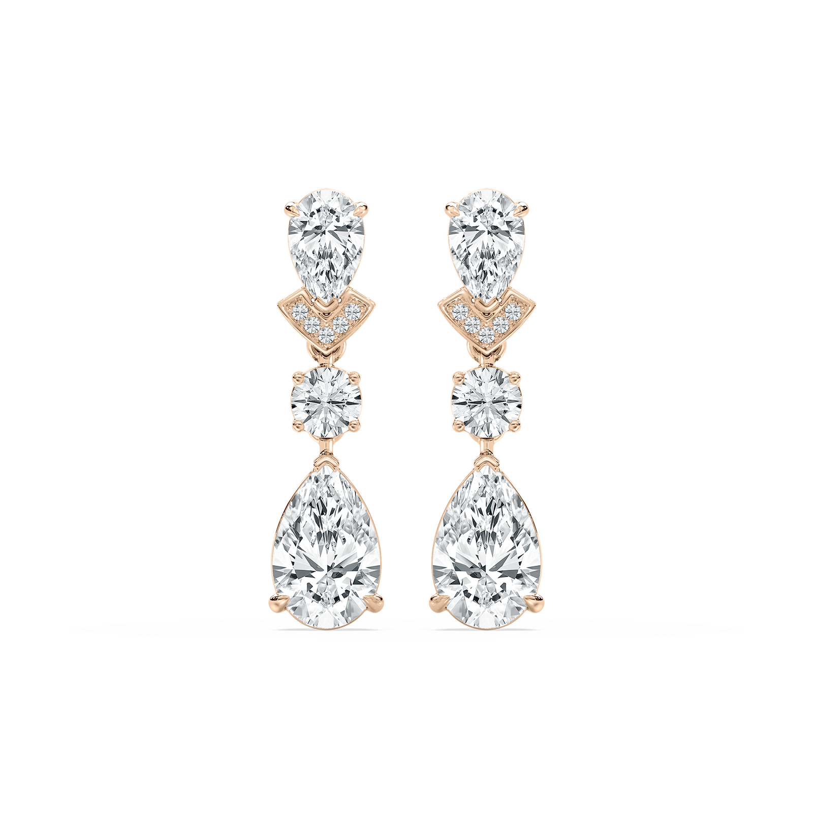 Double Pear Drop Diamond Earrings in Rose Gold