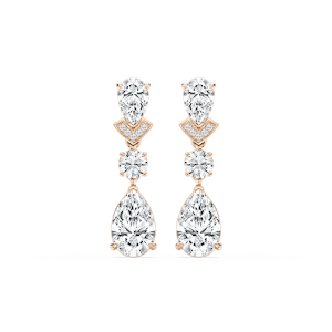 Double Pear Drop Diamond Earrings in Rose Gold