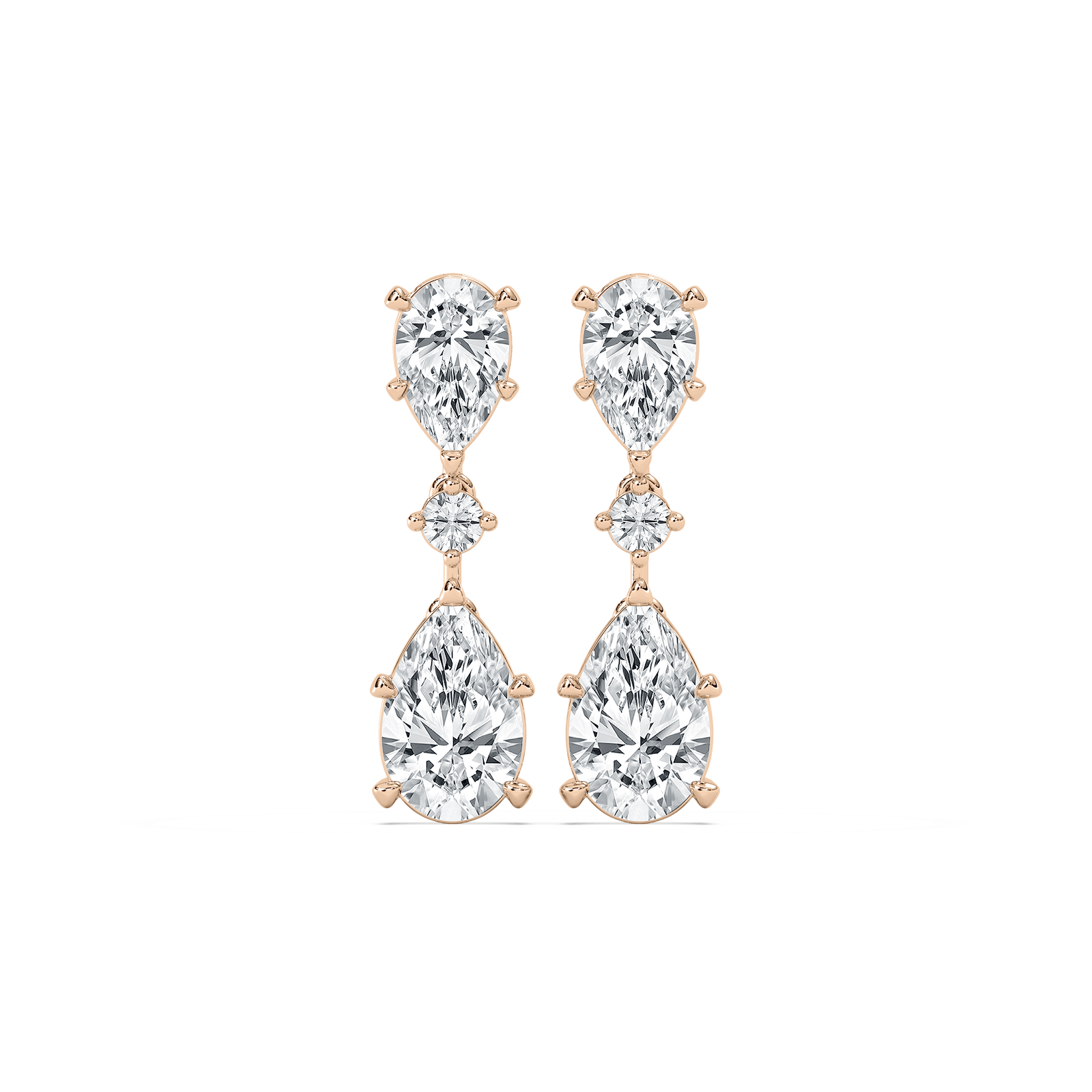 Double Pear Drop Earrings in 14K Rose Gold