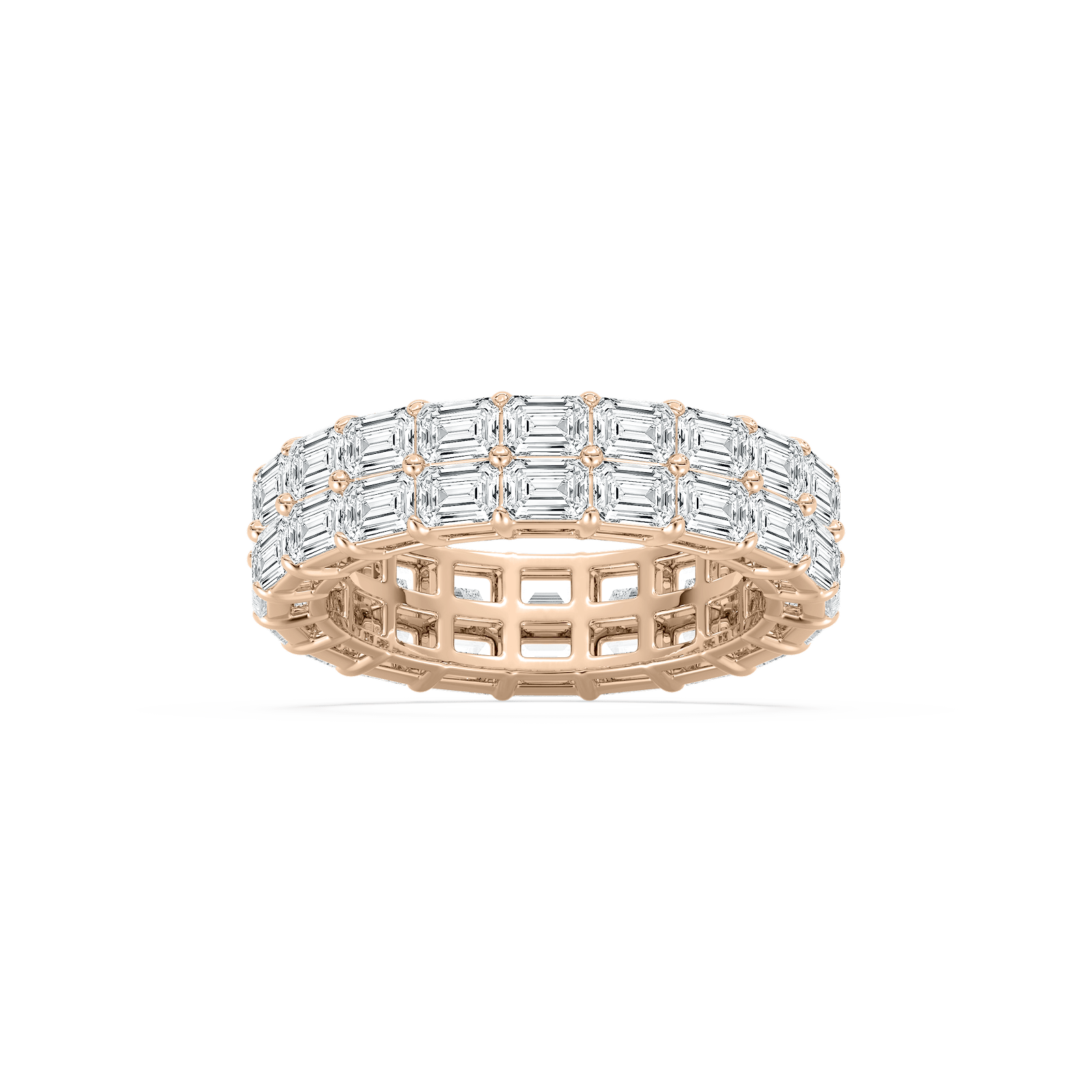 Double Row East West Emerald Eternity Ring in Rose Gold
