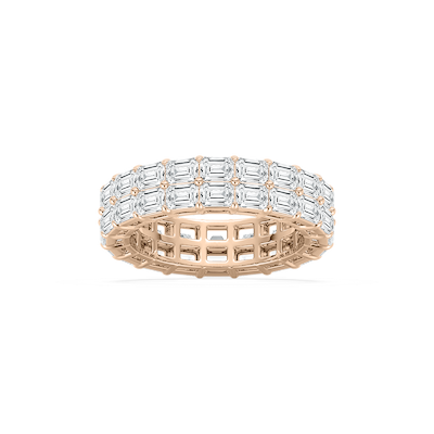Double Row East West Emerald Eternity Ring in Rose Gold