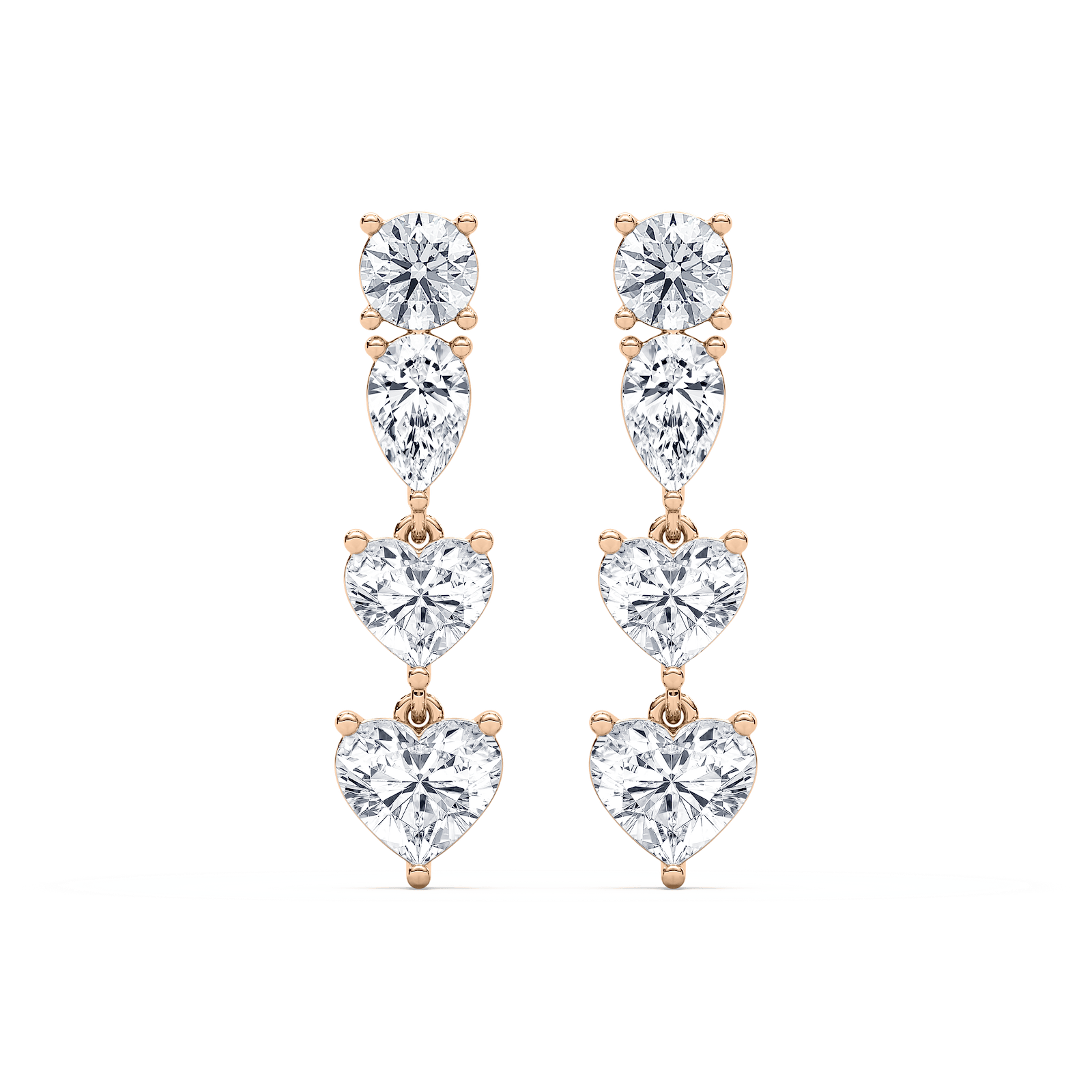 Duo Heart Fancy Drop Earrings in 14K Rose Gold
