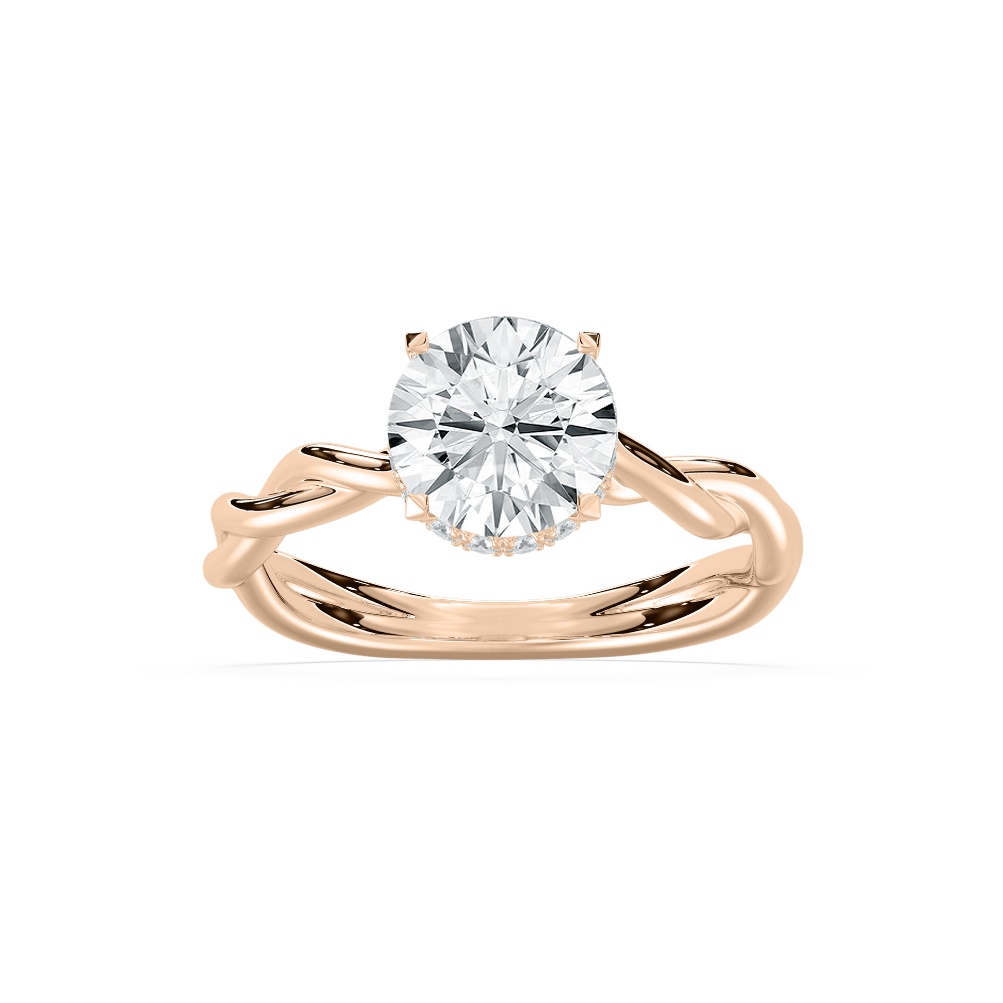 Eleanor Hidden Halo Twist Round Engagement Ring in Rose Gold