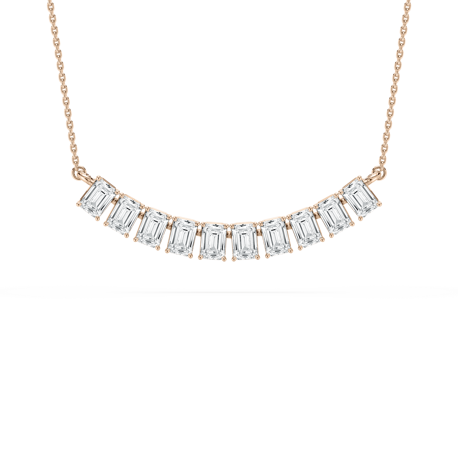 Emerald-Cut Diamond Station Necklace in Rose Gold