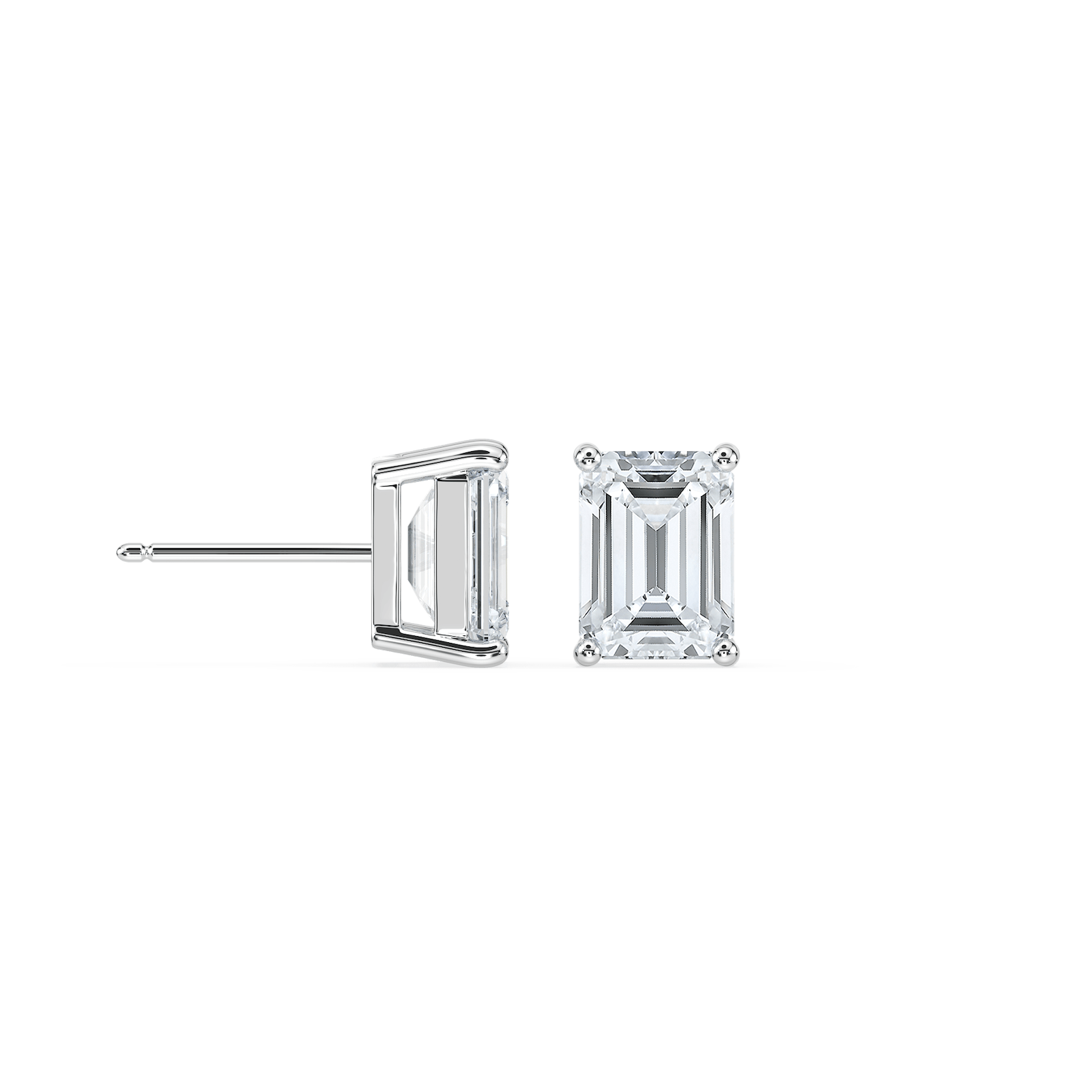 Emerald Cut Basket Studs with 1.50ctw Lab-Grown Diamonds in 14K White Gold