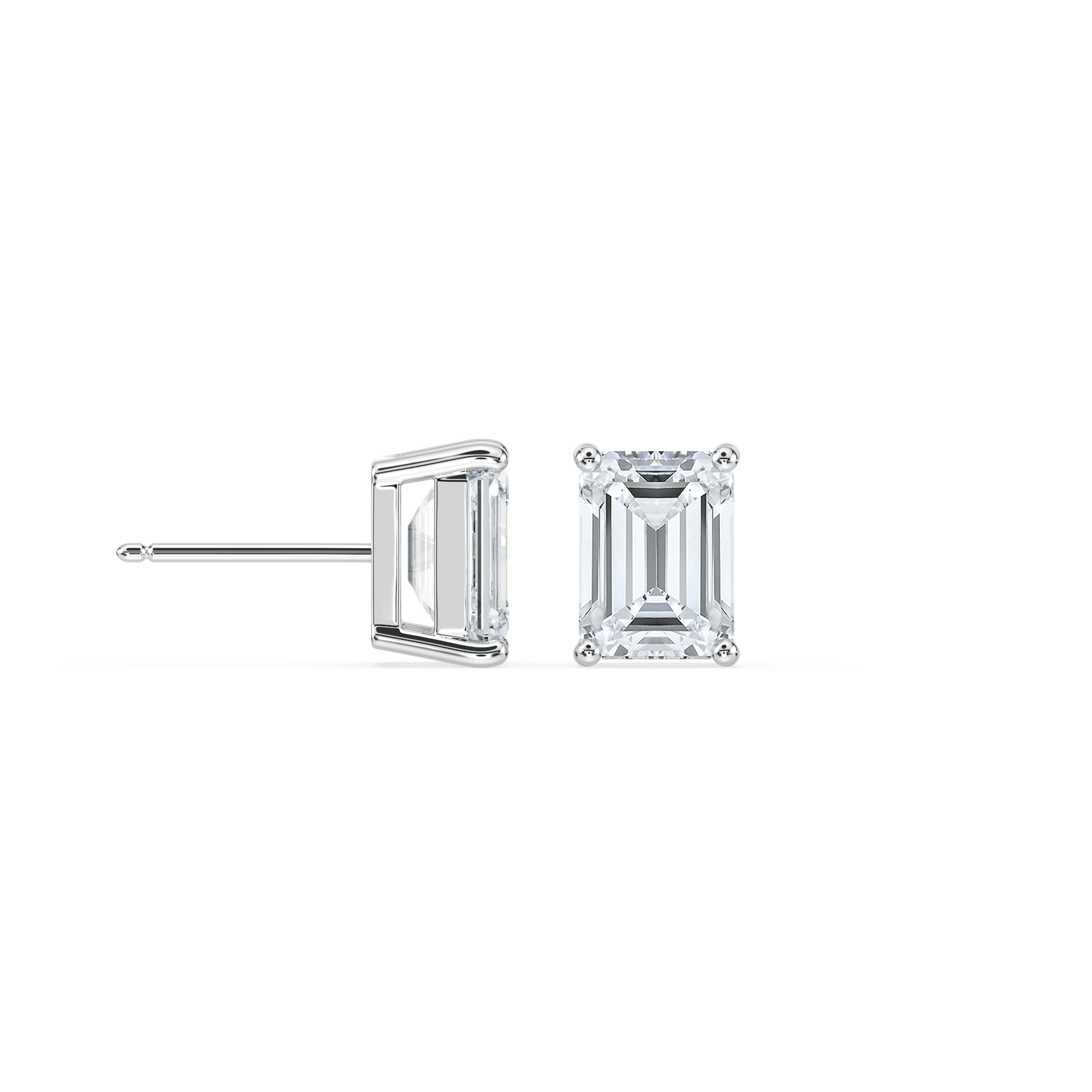 Emerald Cut Basket Studs with 1.50ctw Lab-Grown Diamonds in 14K White Gold