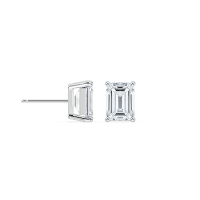 Emerald Cut Basket Studs with 1.50ctw Lab-Grown Diamonds in 14K White Gold
