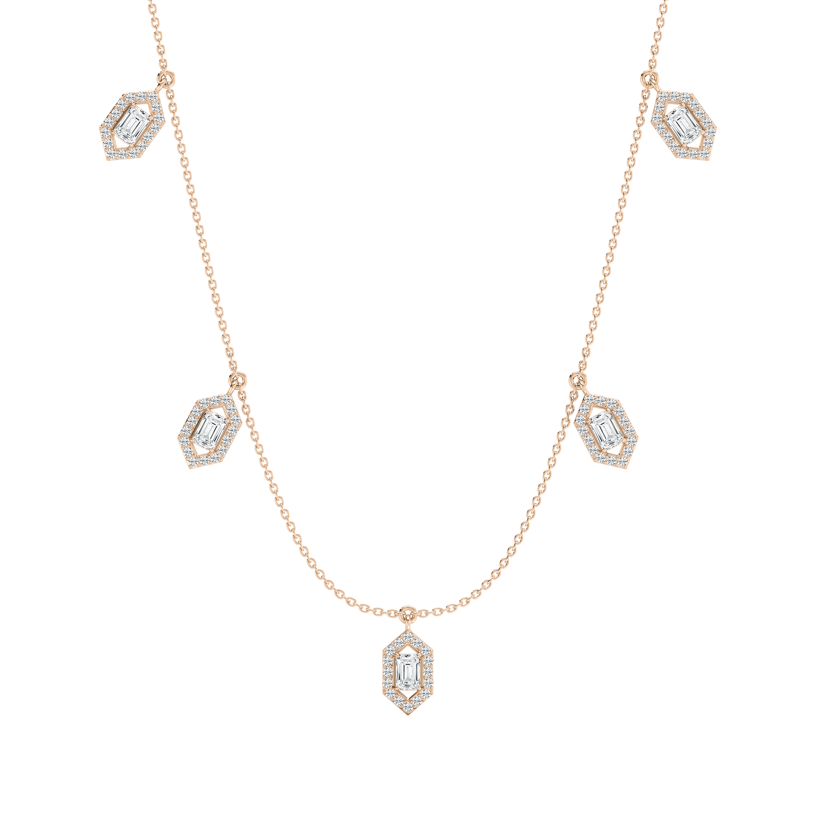 Emerald Halo Station Necklace in Rose Gold