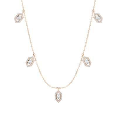 Emerald Halo Station Necklace in Rose Gold