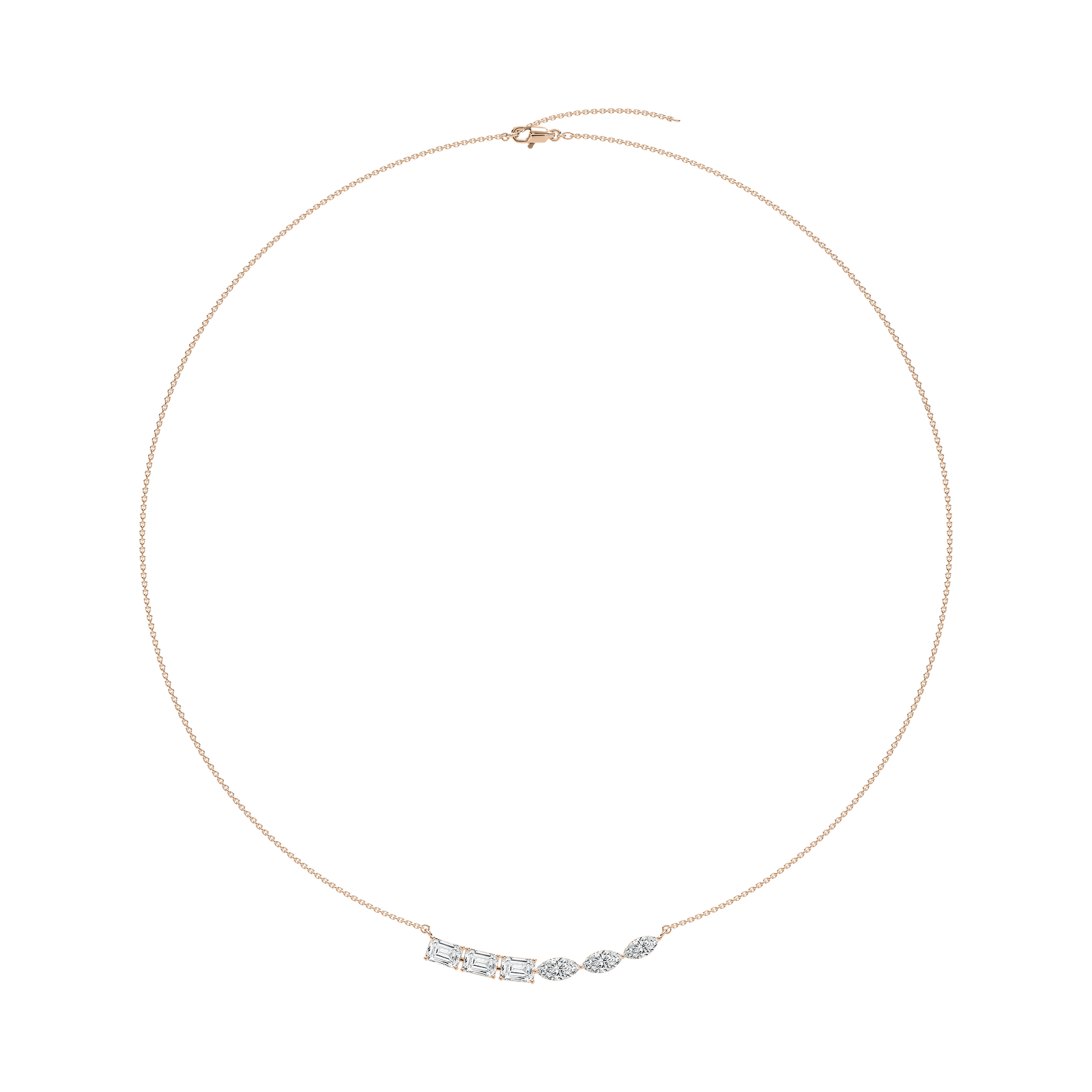 Emerald & Marquise Multi-Stone Necklace in Rose Gold