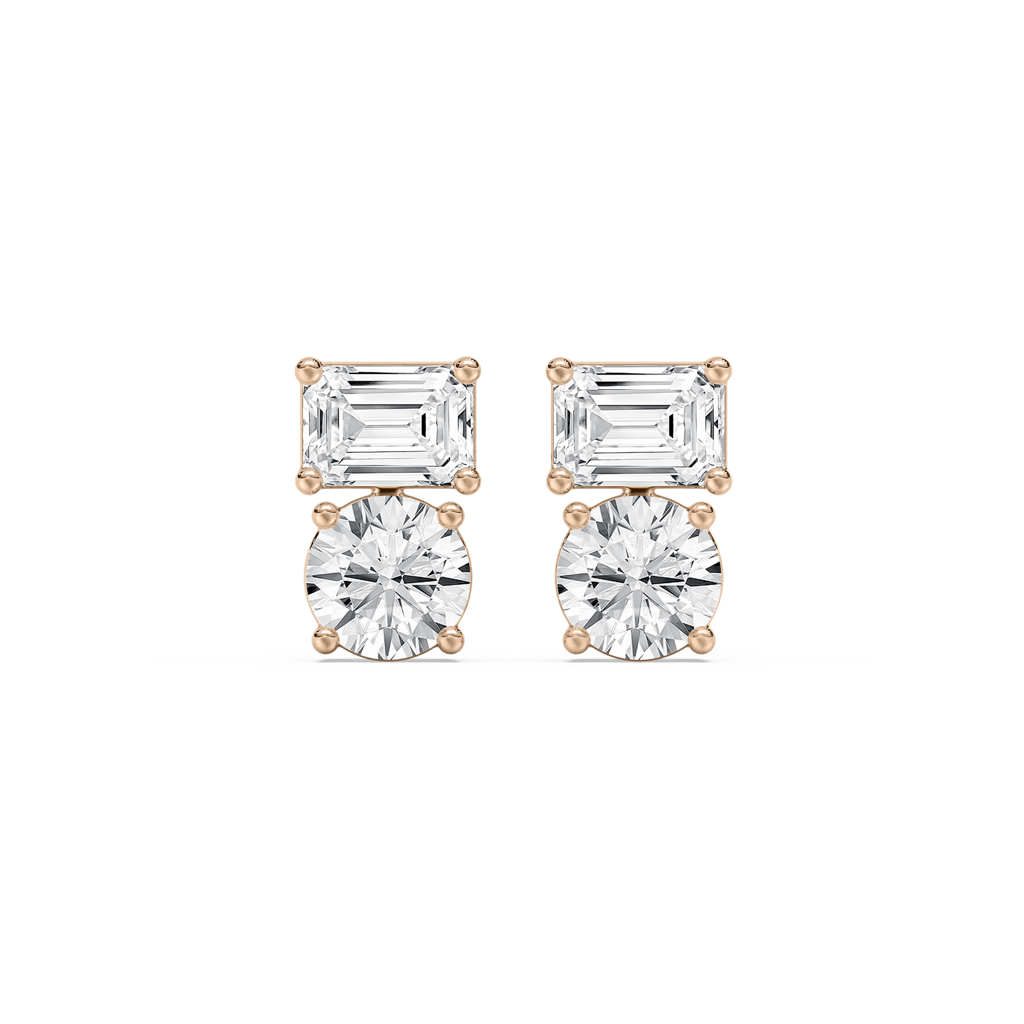 Emerald Round Stud Earrings in Rose Gold