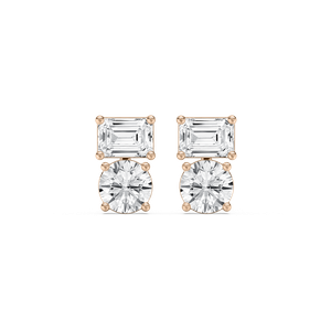 Emerald Round Stud Earrings in Rose Gold