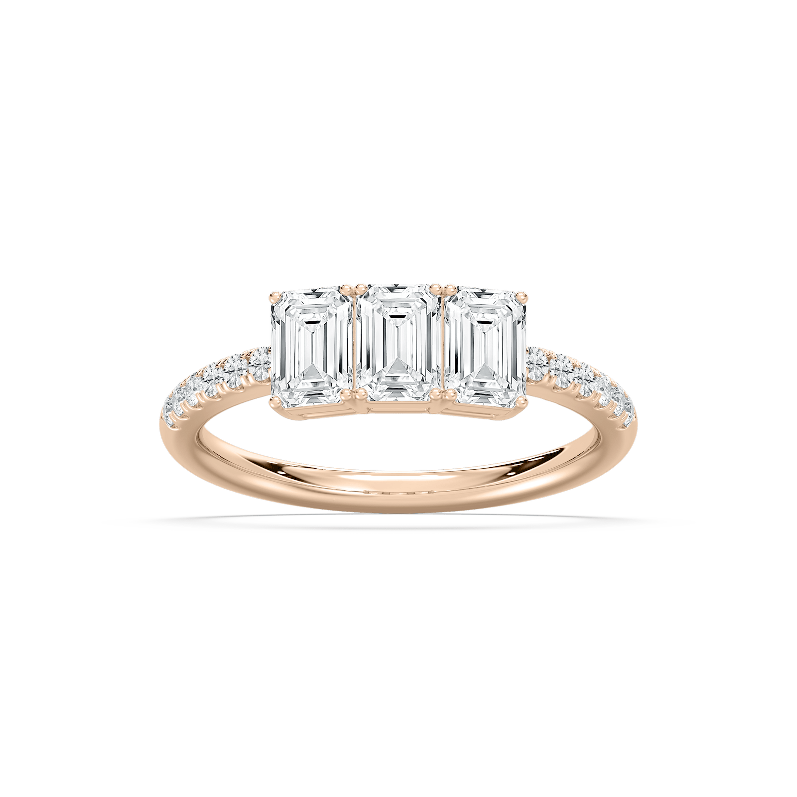 Emerald Trio Lab Grown Diamond Ring in Rose Gold