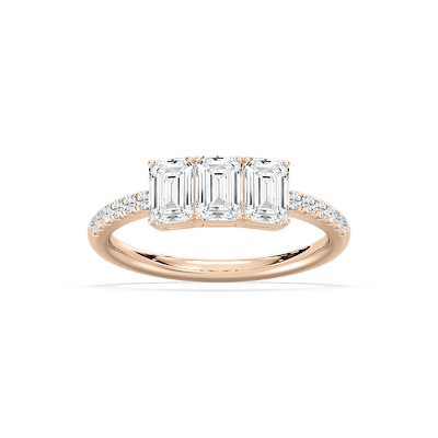 Emerald Trio Lab Grown Diamond Ring in Rose Gold