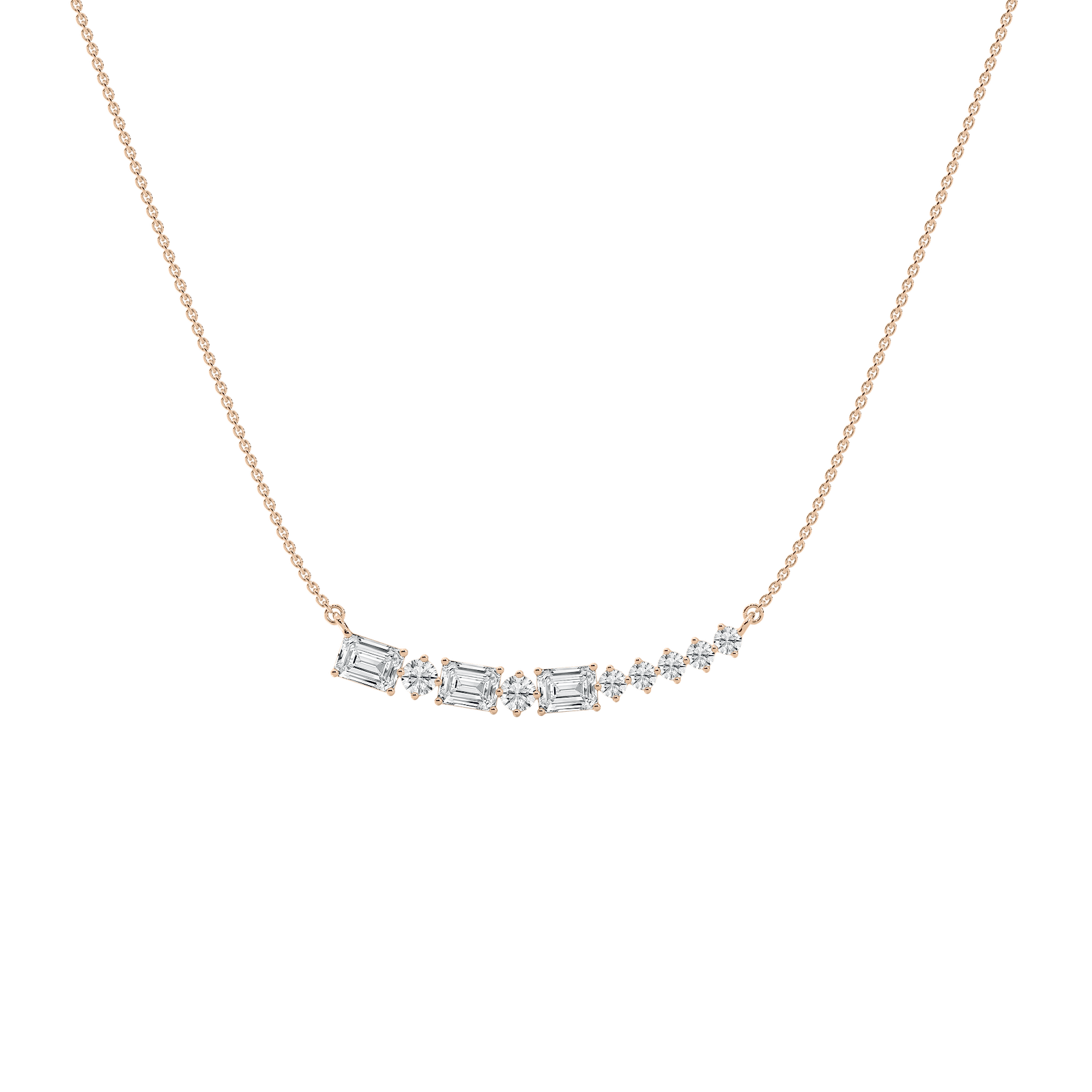 Emerald and Round Bar Necklace in Rose Gold