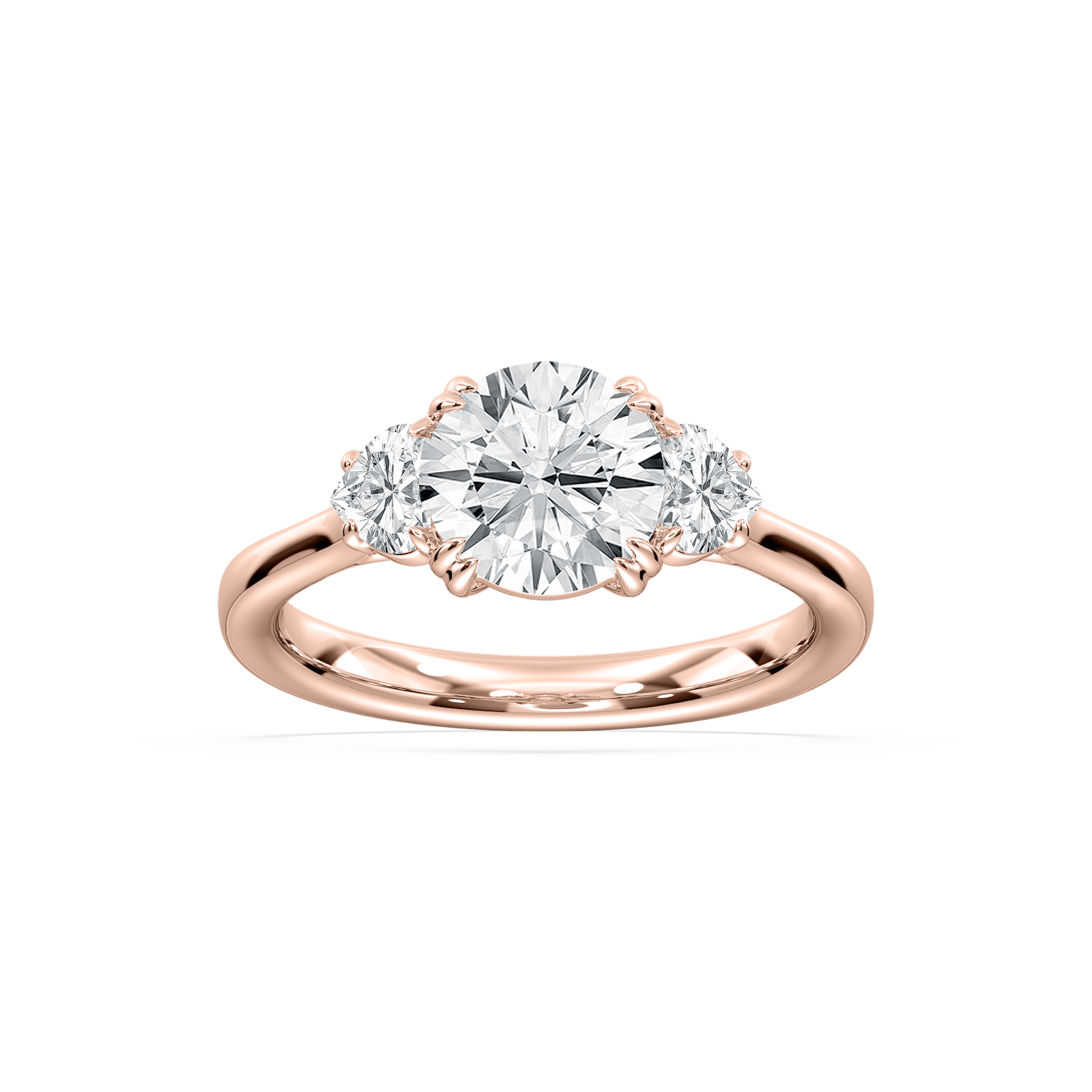 Enchanted Round Three Stone Ring in Rose Gold