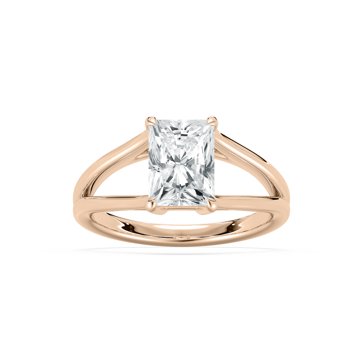 Esme Open Shank Radiant Solitaire Ring in Rose Gold