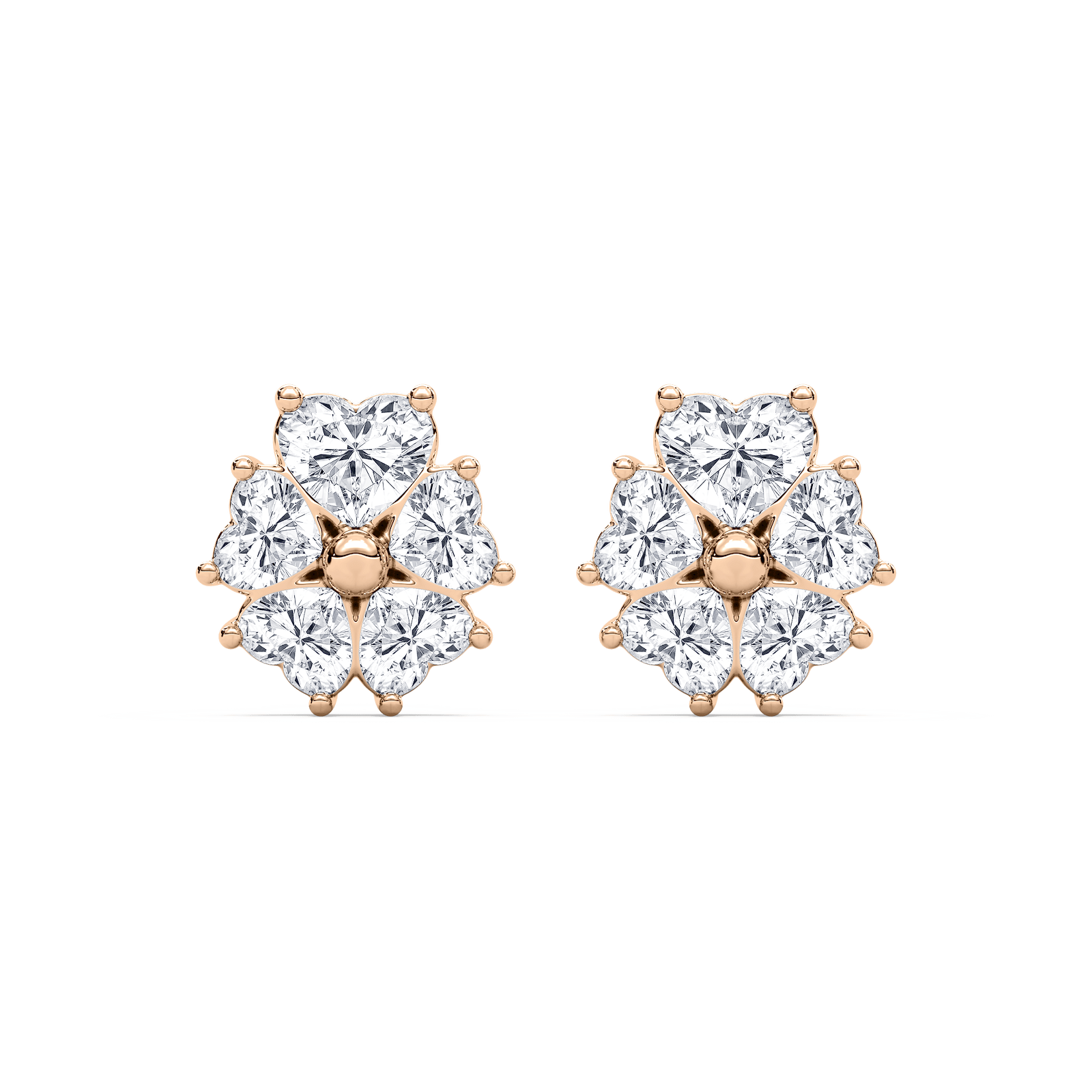 Gold Point Lucky Heart Stud Earrings in 14K Rose Gold