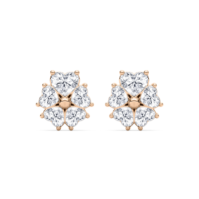 Gold Point Lucky Heart Stud Earrings in 14K Rose Gold