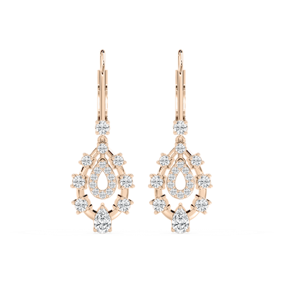 Graduated Pear and Round Diamond Dangles in Rose Gold