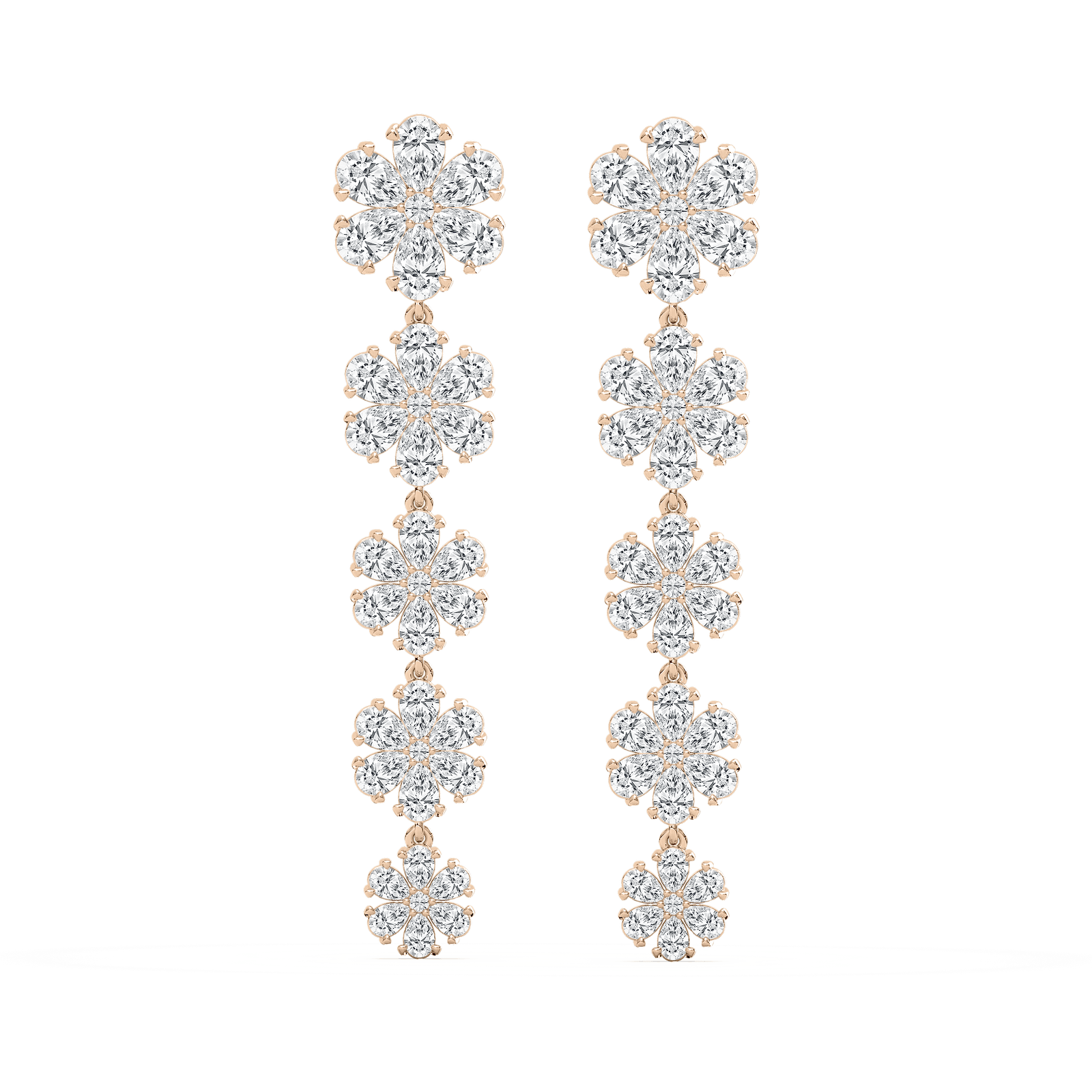 Graduated Snowflake Drop Earrings in Rose Gold
