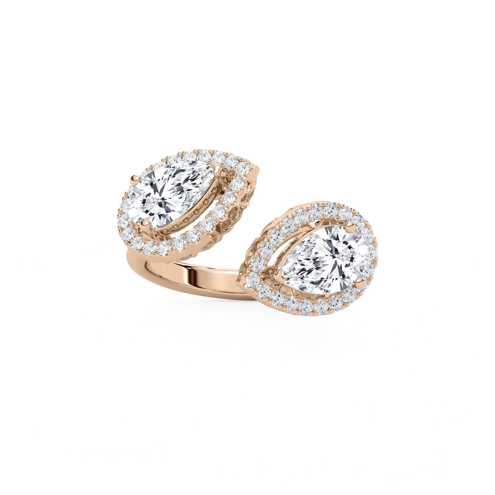 Halo Pear Open Bypass Ring in Rose Gold