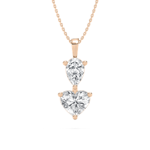 Heart Drop Two Stone Pendant in 14K Rose Gold