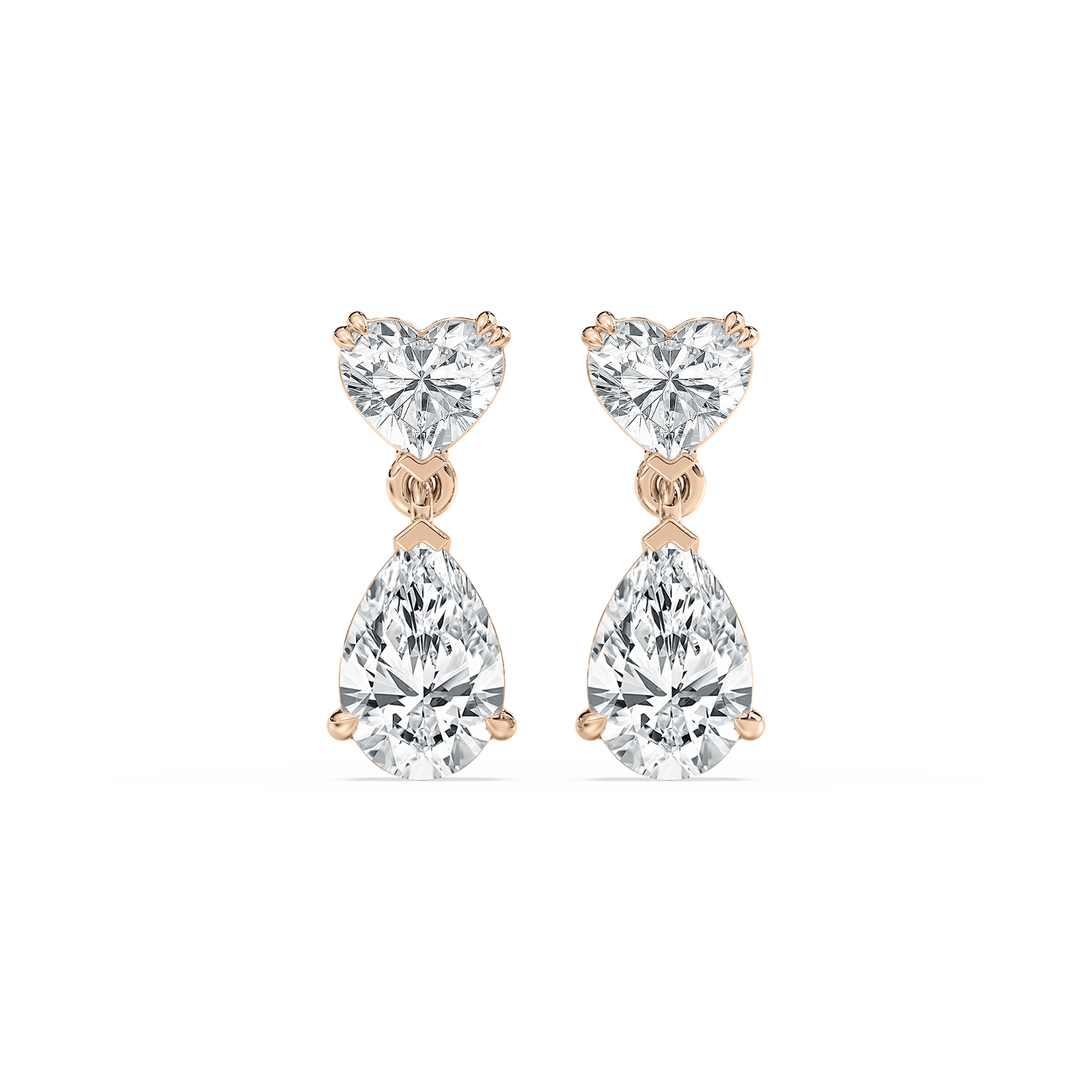 Heart & Pear Drop Diamond Earrings in Rose Gold