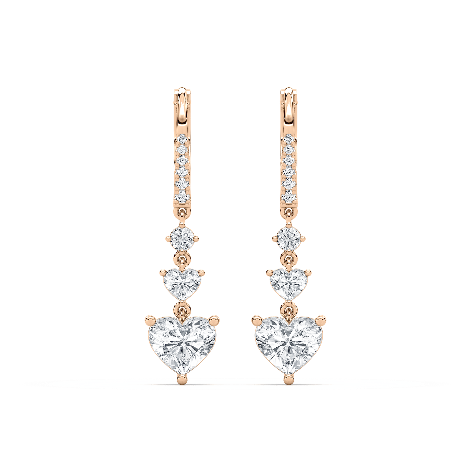 Heart and Round Drop Earrings in 14K Rose Gold