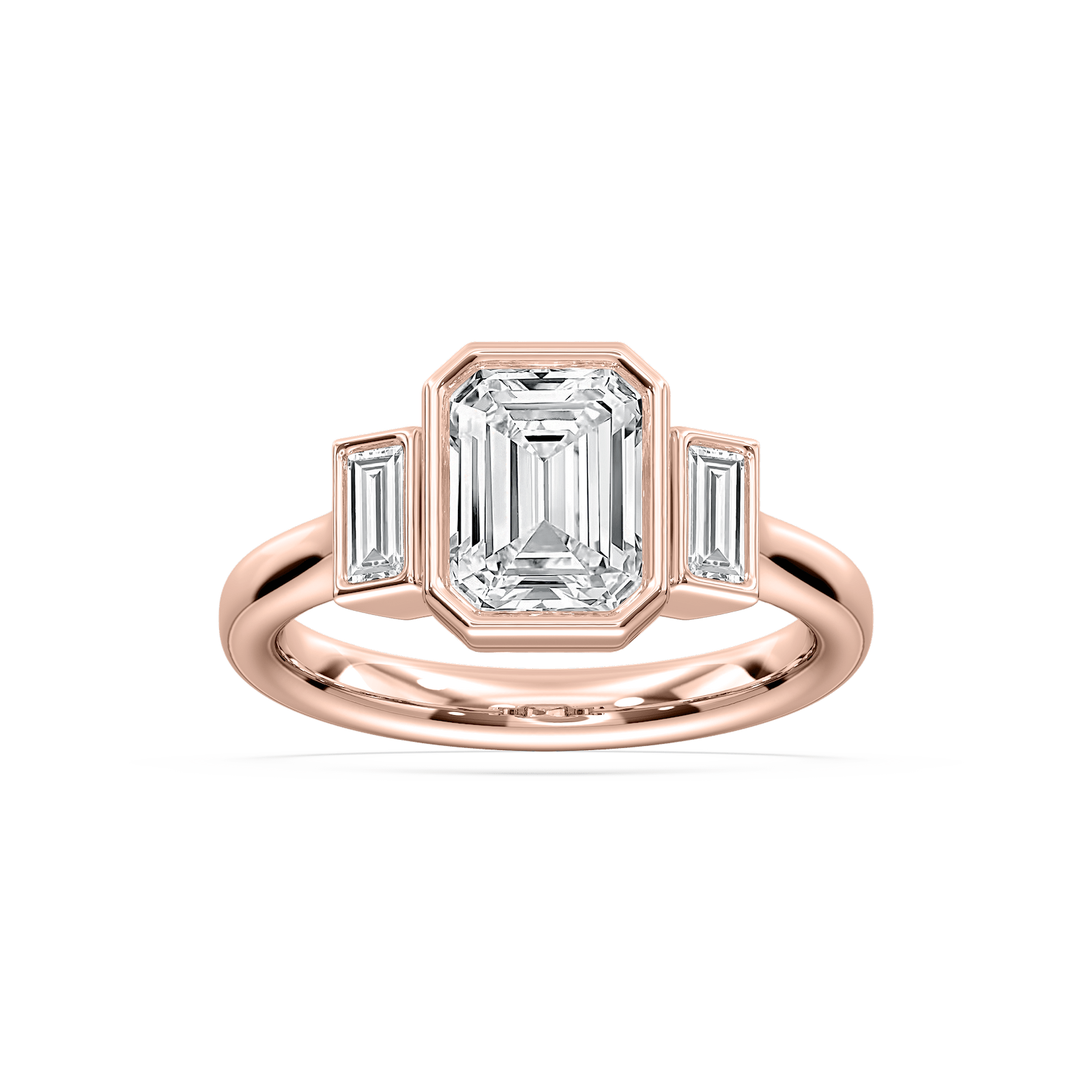 Imara Bezel Three Stone Ring in Rose Gold