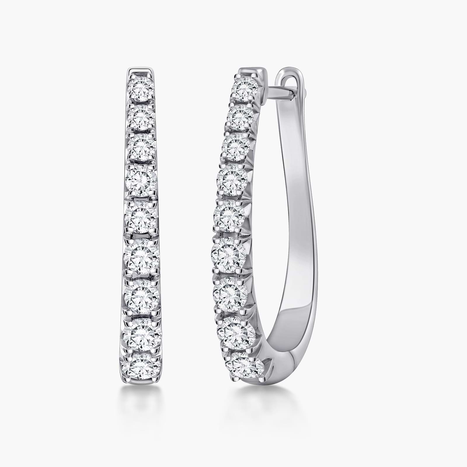 Round Lab Grown Diamond Graduated Horseshoe Hoop Earrings 14K White Gold / 0.25ctw Diameter – 14mm