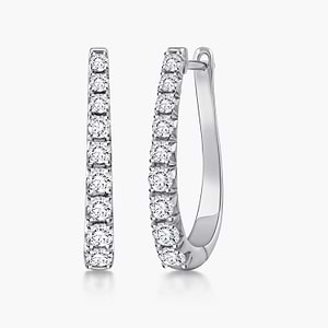Round Lab Grown Diamond Graduated Horseshoe Hoop Earrings 14K White Gold / 0.25ctw Diameter – 14mm