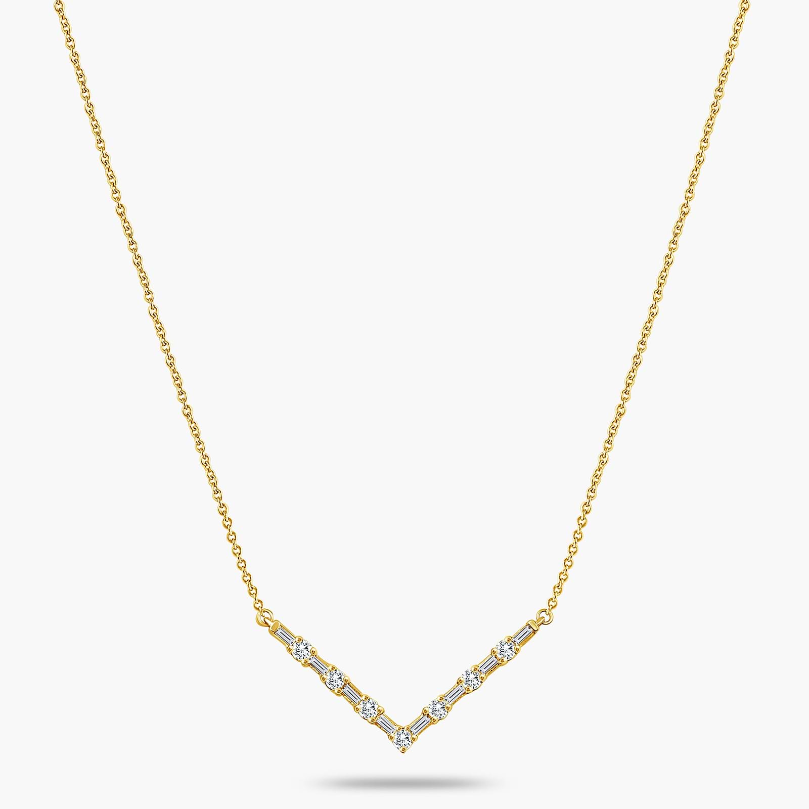 1/3 ctw Baguette and Round Lab Grown Diamond V-Shaped Necklace - 16 to 18 Inches