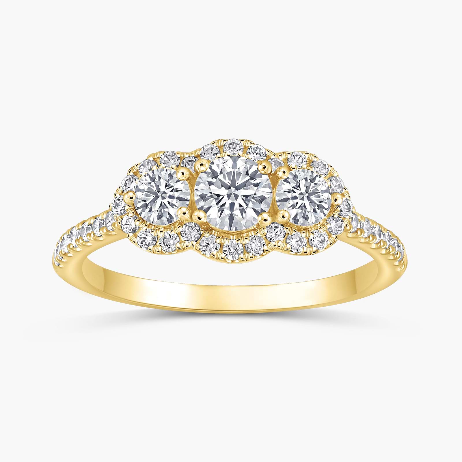 Sasha 2 ctw Round Lab Grown Diamond Halo Three Stone Engagement Ring