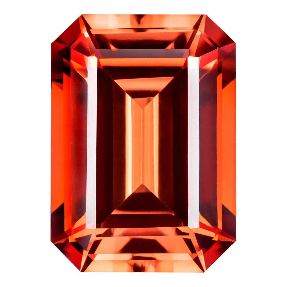 7.06 Carat Emerald Cut Lab-Created Padparadscha