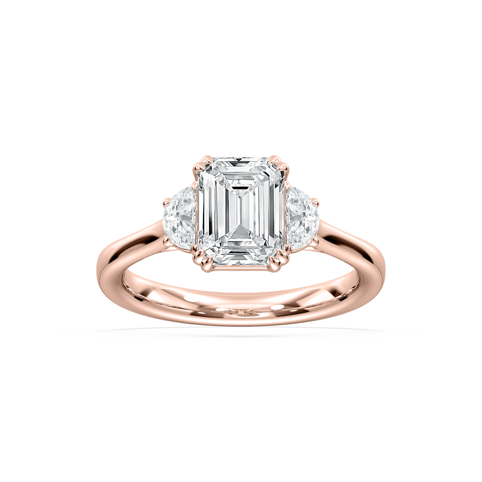 Luna Emerald Three Stone Ring in Rose Gold