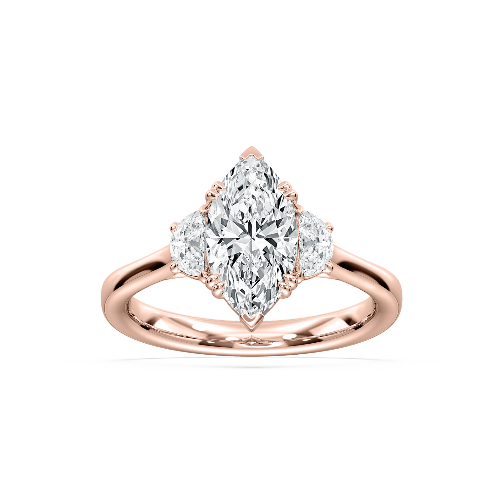 Luna Marquise Three Stone Ring in Rose Gold